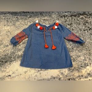 Crown & Ivy girls size small top with Embroidery and Tassels